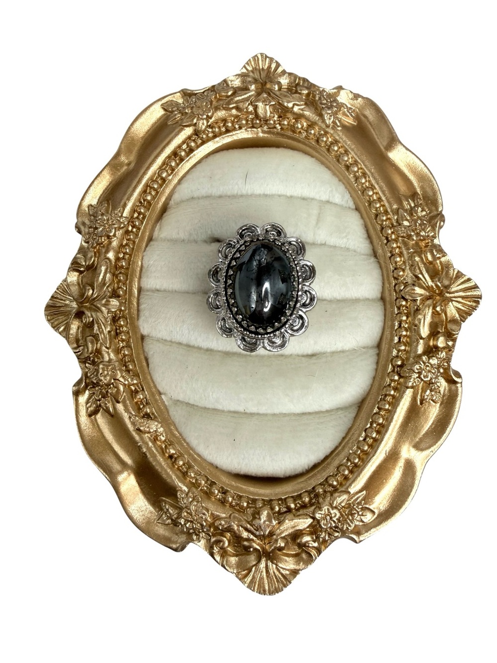 Whiting & Davis Hematite Style cocktail Costume Ring vintage signed